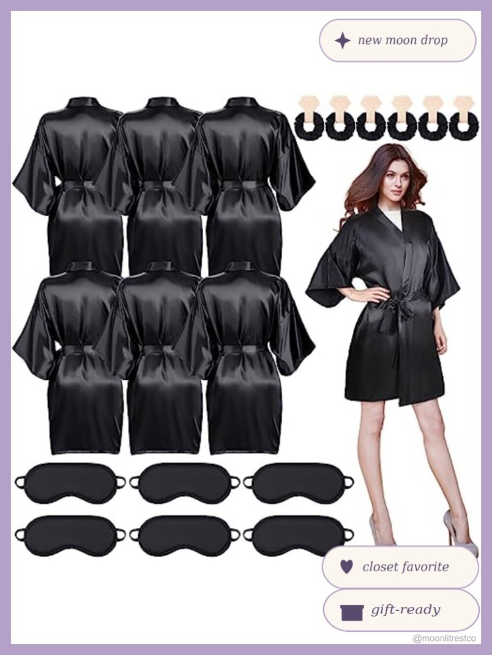 6Pc Satin Robe Set Bridesmaid Short Style Silky Sleepwear